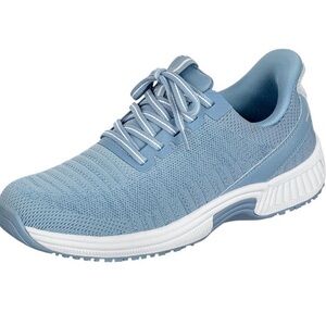 Orthofeet Kita Hands Free women’s 8.5 lace up stretch blue and white sneakers